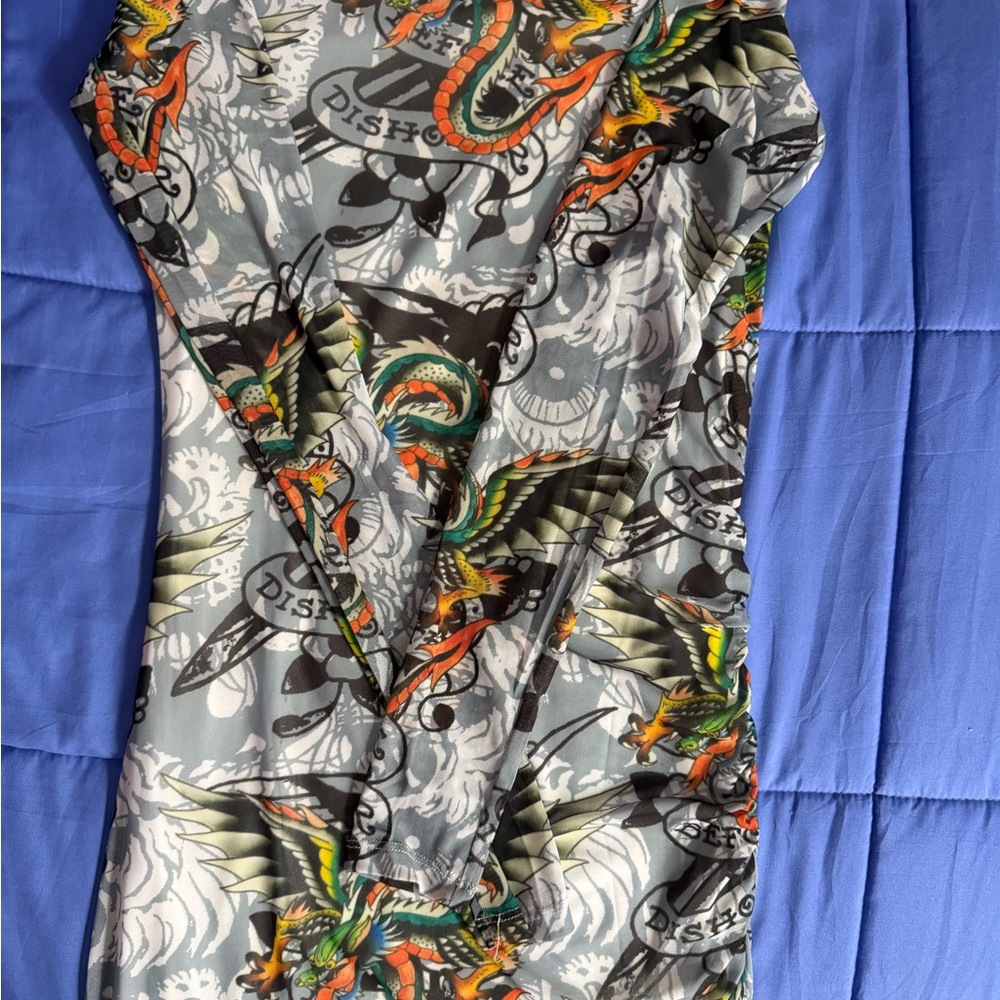 Ed Hardy Multicolor Tattoo-Print Crewneck Top - Picture 4 of 10